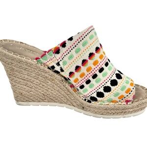 TOMS Monica Mule Embroidered Wedge Espadrille Sandal Multicolor 4" High US 7.5M